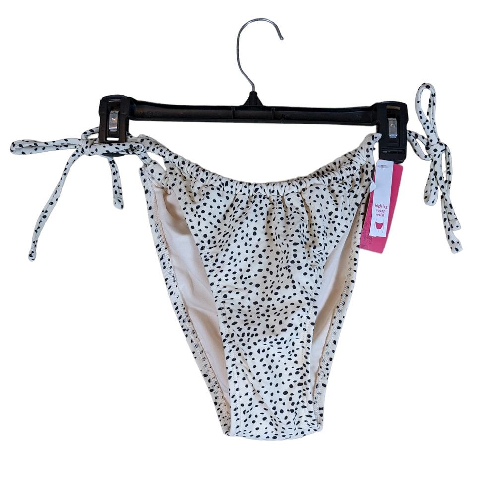 Xhilaration High Leg‎ String Bikini Bottom Cream Dot Print XL Scoop Waist Tie